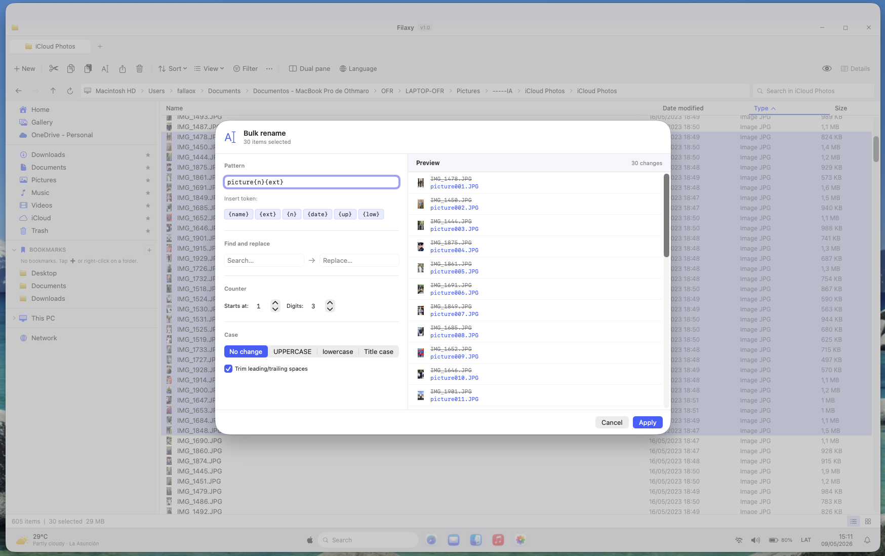 Bulk rename sheet in Filaxy Files