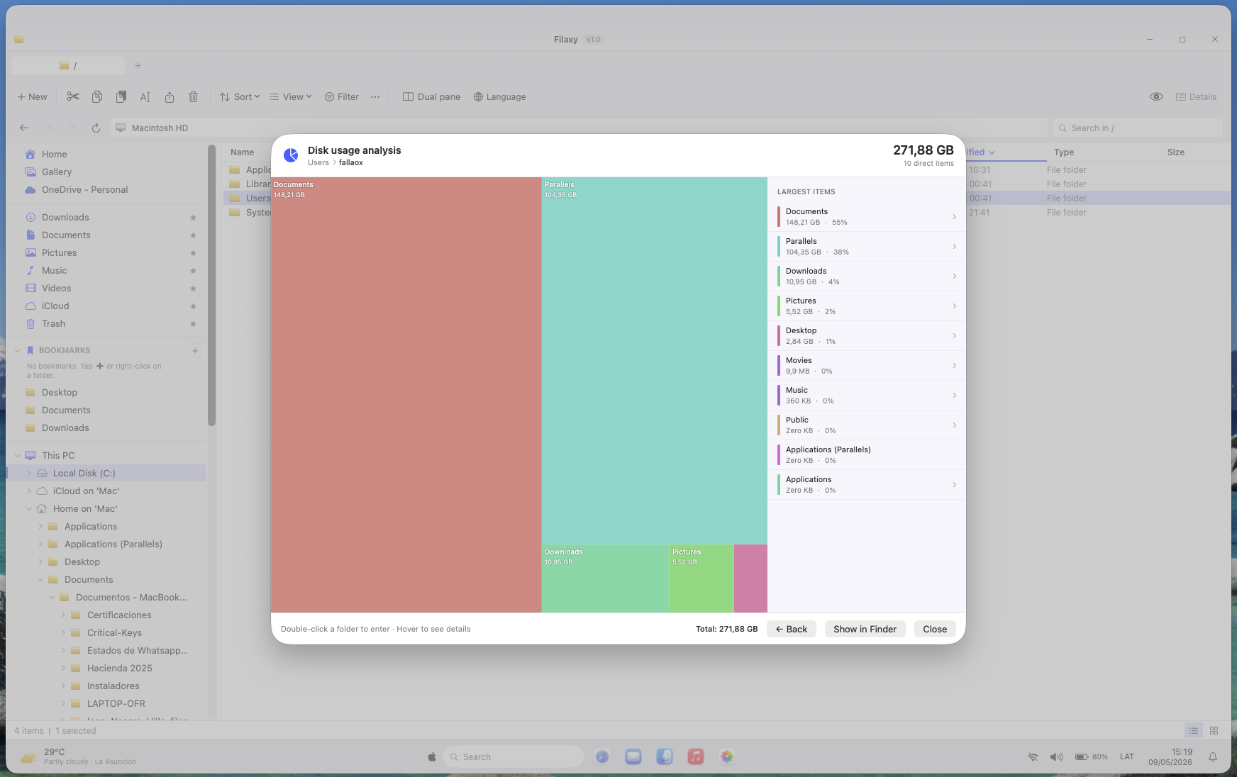 Disk usage treemap in Filaxy Files